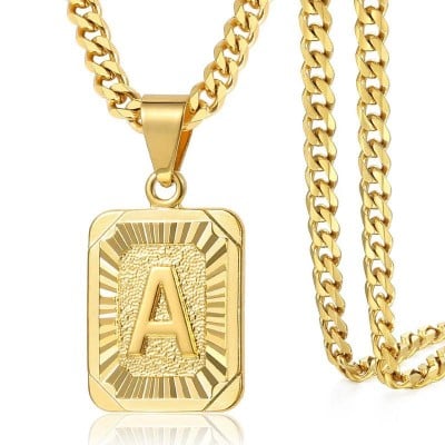 A-Z Initial Letter 20 Inches Cuban Chain Pendant Necklace