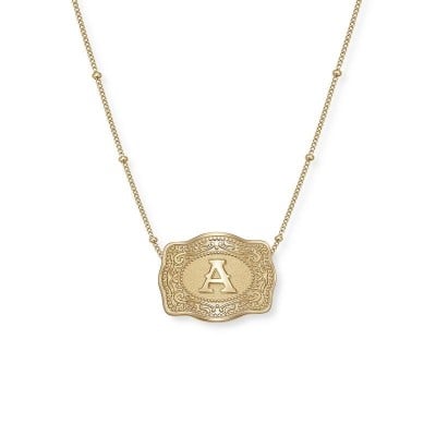 A-Z Unisex Yellow Gold Initial S925 Silver Mini Belt Buckle Necklace
