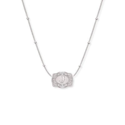 A-Z Unisex Ultra Mini Initial S925 Silver Belt Buckle Necklace with Beaded Chain