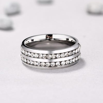 Diamond White Round Cut Titanium Steel Men's Ring