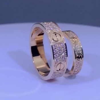 Round Cut Diamond White Rose Gold Couple Rings in 925 Sterling Silver