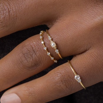 Round Pearl 925 Sterling Silver Yellow Gold 3-piece Stackable Minimalist Ring Set