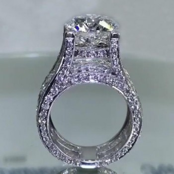 Diamond White Round Cut Sterling Silver Art Deco Engagement Ring