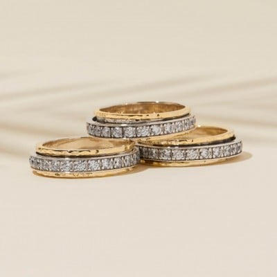 Round Cut Diamond White Sterling Silver Yellow Gold Two-tone Spinner Ring