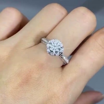 Round Cut Diamond White 925 Sterling Silver Art Deco Engagement Ring