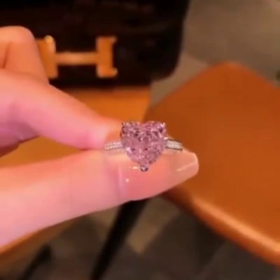Heart Cut Fancy Pink Engagement Ring in 925 Sterling Silver