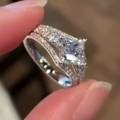 Princess Cut Diamond White 925 Sterling Silver Art Deco Engagement Ring