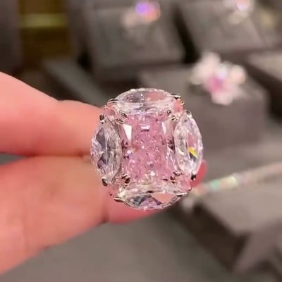 Radiant Cut Fancy Pink Art Deco Engagement Ring in 925 Sterling Silver