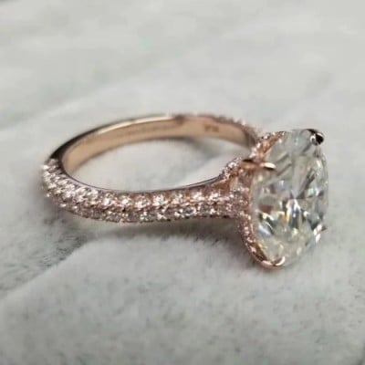 Oval Cut Diamond White 925 Sterling Silver Rose Gold Engagement Ring
