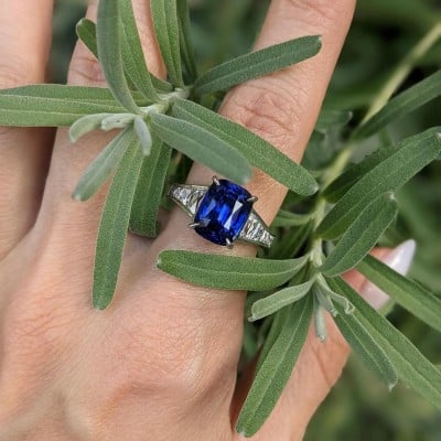 Radiant Cut Sapphire Blue Art Deco 925 Sterling Silver Engagement Ring
