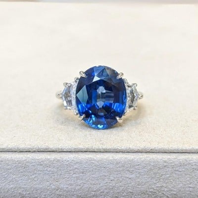 Oval Cut Sapphire Blue 3-Stone 925 Sterling Silver Engagement Ring