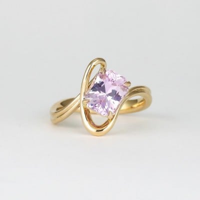Radiant Cut Fancy Pink Art Deco Solitaire 925 Sterling Silver Yellow Gold Engagement Ring