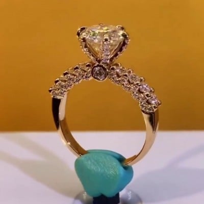 Round Cut Diamond White 925 Sterling Silver Rose Gold Engagement Ring