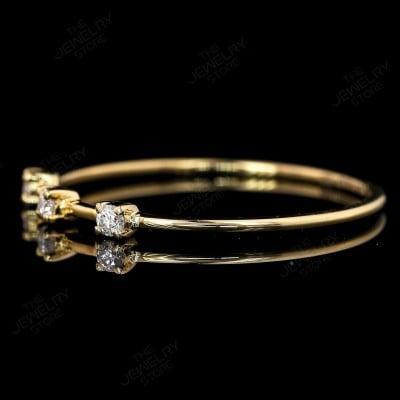 Round Cut Diamond White 925 Sterling Silver Yellow Gold 3-Stone Minimalist Stackable Ring