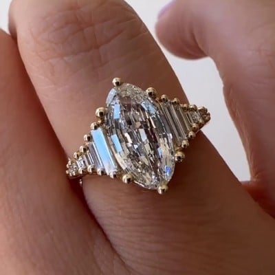 Oval Cut Diamond White 925 Sterling Silver Yellow Gold Art Deco Engagement Ring