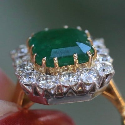 Radiant Cut Emerald Green 925 Sterling Silver Yellow Gold Halo Engagement Ring