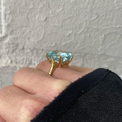 Cushion Cut Aquamarine Sterling Silver Yellow Gold Solitaire Engagement Ring