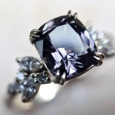 Cushion Cut Amethyst Sterling Silver Art Deco Engagement Ring