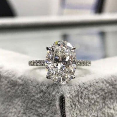 Oval Cut Diamond White Sterling Silver Engagement Ring