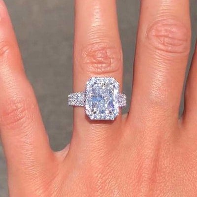 Radiant Cut Diamond White Sterling Silver Halo Engagement Ring