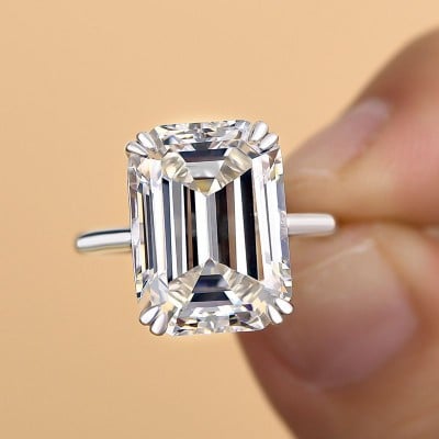 Emerald Cut Diamond White Sterling Silver Solitaire Engagement Ring