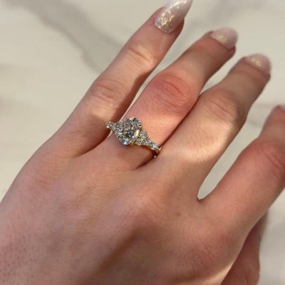 Oval Cut Diamond White Sterling Silver Yellow Gold Engagement Ring
