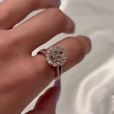 Oval Cut Diamond White Sterling Silver Rose Gold Halo Engagement Ring