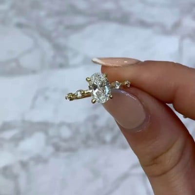 Oval Cut Diamond White Sterling Silver Yellow Gold Classic Engagement Ring