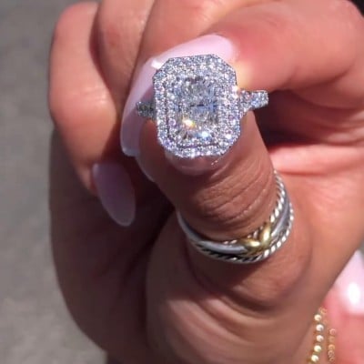 Radiant Cut Diamond White Sterling Silver Halo Engagement Ring