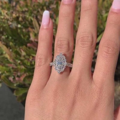 Marquise Cut Diamond White Sterling Silver Halo Engagement Ring