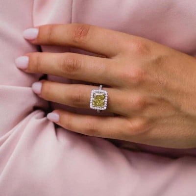 Radiant Cut Citrine Yellow Sterling Silver Halo Engagement Ring