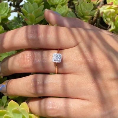Round Cut Diamond White Sterling Silver Rose Gold Halo Engagement Ring
