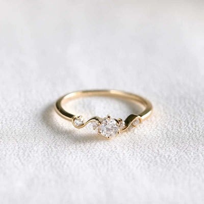 Round Cut Diamond White Sterling Silver Yellow Gold Engagement Ring