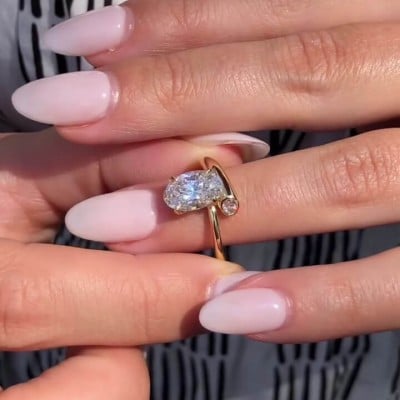 Oval Cut Diamond White Sterling Silver Yellow Gold Engagement Ring