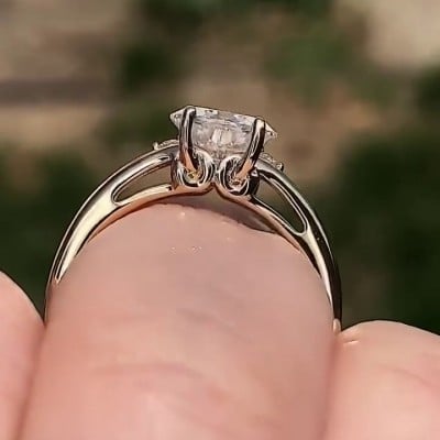 Oval Cut Diamond White Sterling Silver Yellow Gold Engagement Ring