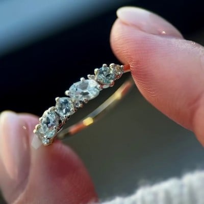 Marquise Cut Aquamarine Blue Sterling Silver Yellow Gold Engagement Ring