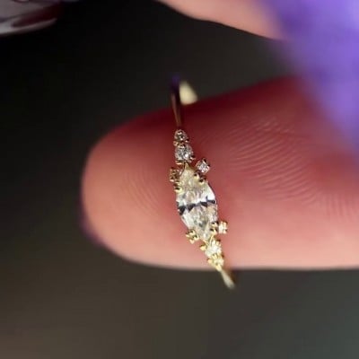 Marquise Cut Diamond White Sterling Silver Yellow Gold Engagement Ring