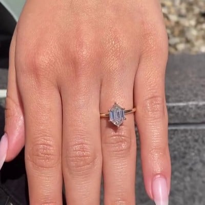 Hexagon Cut Diamond White Sterling Silver Yellow Gold Solitaire Engagement Ring