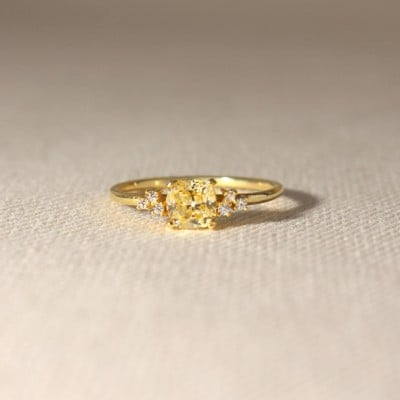 Cushion Cut Citrine Yellow Sterling Silver Yellow Gold Engagement Ring