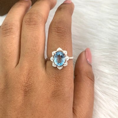 Oval Cut Aquamarine Blue 925 Sterling Silver Classic Jewelry Set