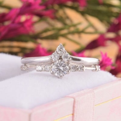 Round Cut Diamond White Classic 925 Sterling Silver Ring Set