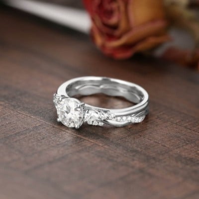 Round Cut Diamond White Classic 3-Stone 925 Sterling Silver Ring Set