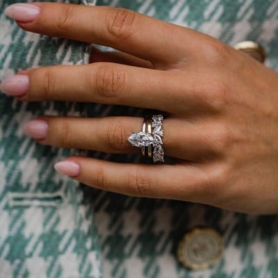 Marquise Cut Diamond White Solitaire 3-Piece 925 Sterling Silver Ring Set