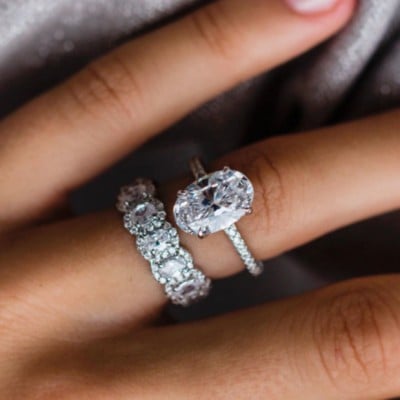 Oval Cut Diamond White Classic 925 Sterling Silver Ring Set