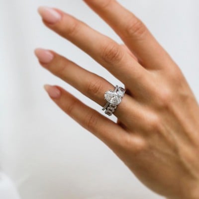 Oval Cut Diamond White Classic 925 Sterling Silver Ring Set