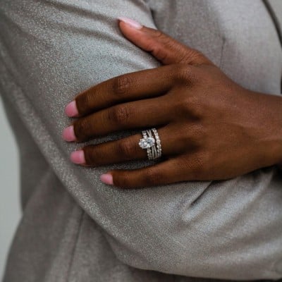 Oval Cut Diamond White 3-Piece 925 Sterling Silver Ring Set