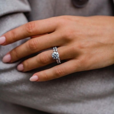 Round Cut Diamond White Classic 925 Sterling Silver Ring Set