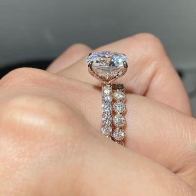 Oval Cut Diamond White Classic Rose Gold 925 Sterling Silver Ring Set