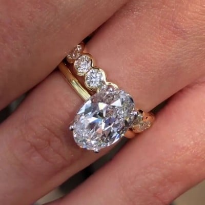 Oval Cut Diamond White Yellow Gold 925 Sterling Silver Hidden Halo Ring Set