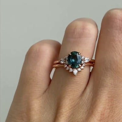 Oval Cut 925 Sterling Silver Rose Gold Classic Ring Set